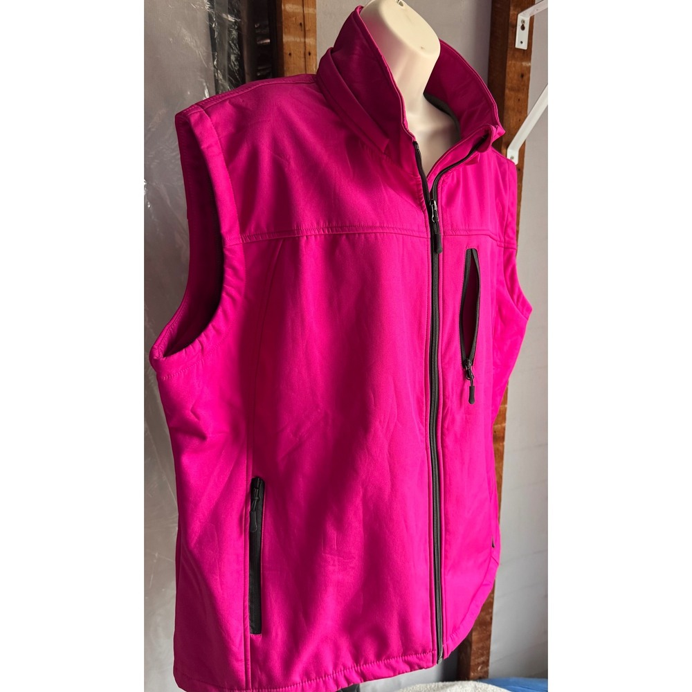 Creatmo US Womens Softshell Vest Hot Pink Fleece Lined Hooded Full Zip 3XL